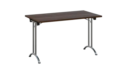 SLC 125 chrom skládací jednací stůl 1250x700, deska 25 mm, podnož chrom, deska ořech královský